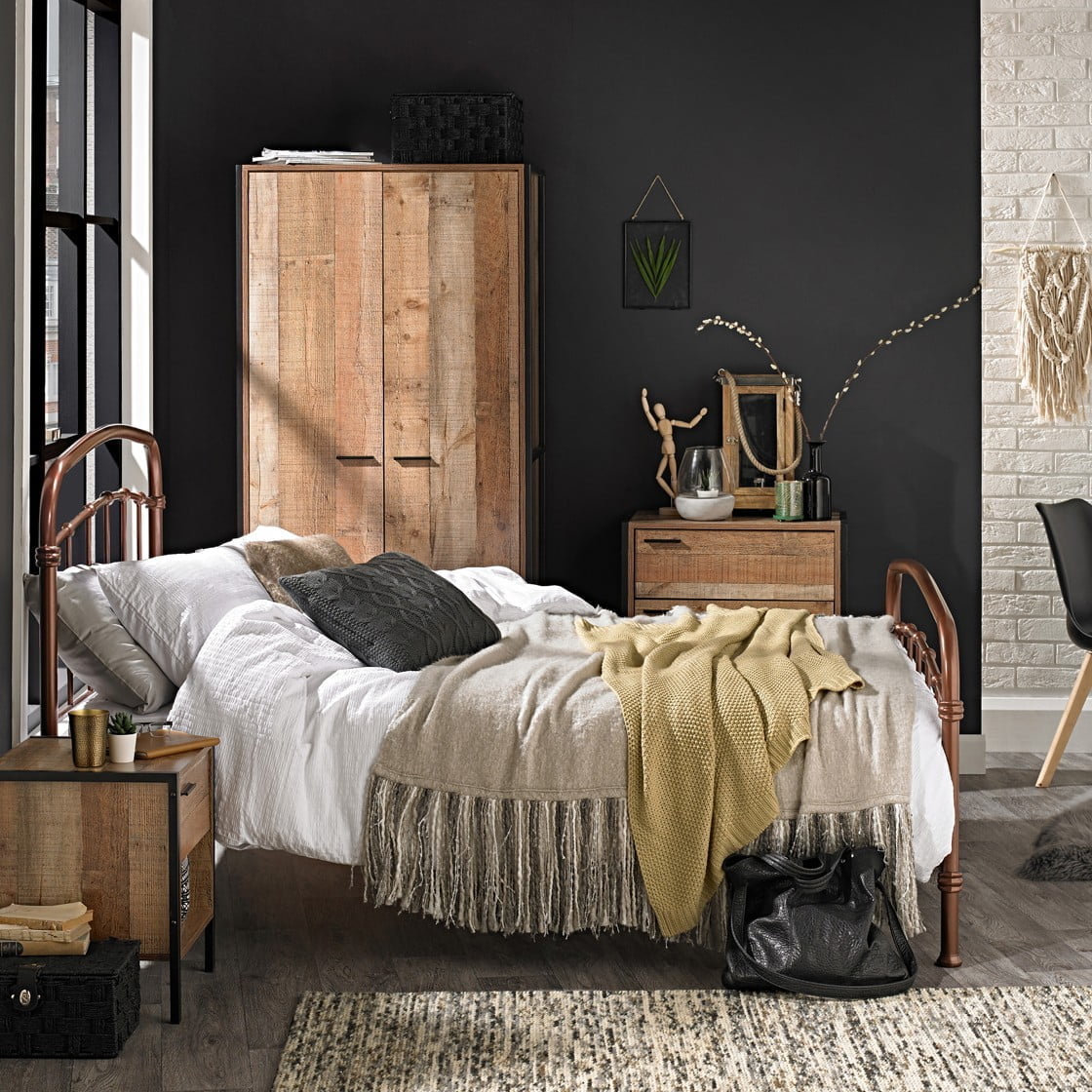 HOXTON 3 PIECE BEDROOM SET DISTRESSED OAK EFFECT