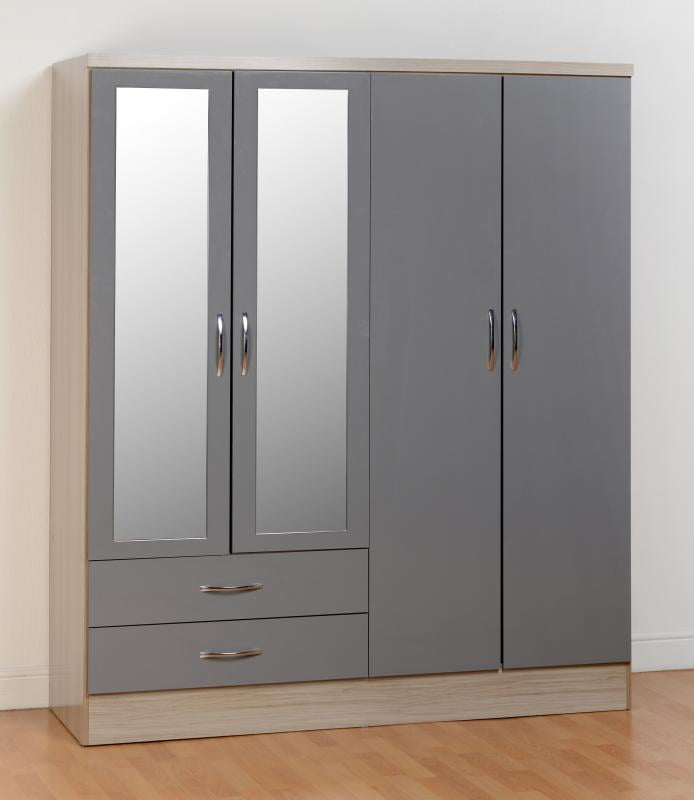 Nevada 4 Door 2 Drawer Mirrored Wardrobe