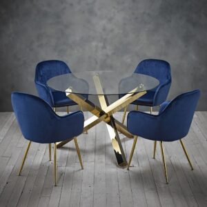 LARA DINING CHAIR ROYAL BLUE WITH GOLD LEGS (PACK OF 2)