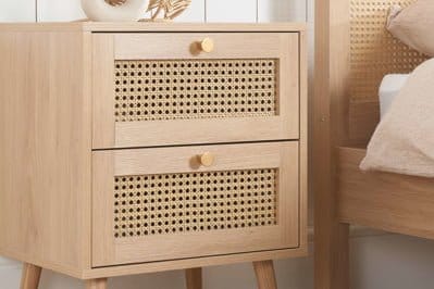 CROXLEY 2 DRAWER RATTAN BEDSIDE (Oak) - Image 3