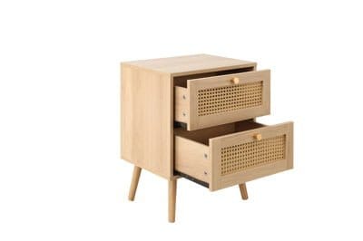 CROXLEY 2 DRAWER RATTAN BEDSIDE (Oak) - Image 5