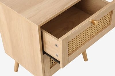 CROXLEY 2 DRAWER RATTAN BEDSIDE (Oak) - Image 6