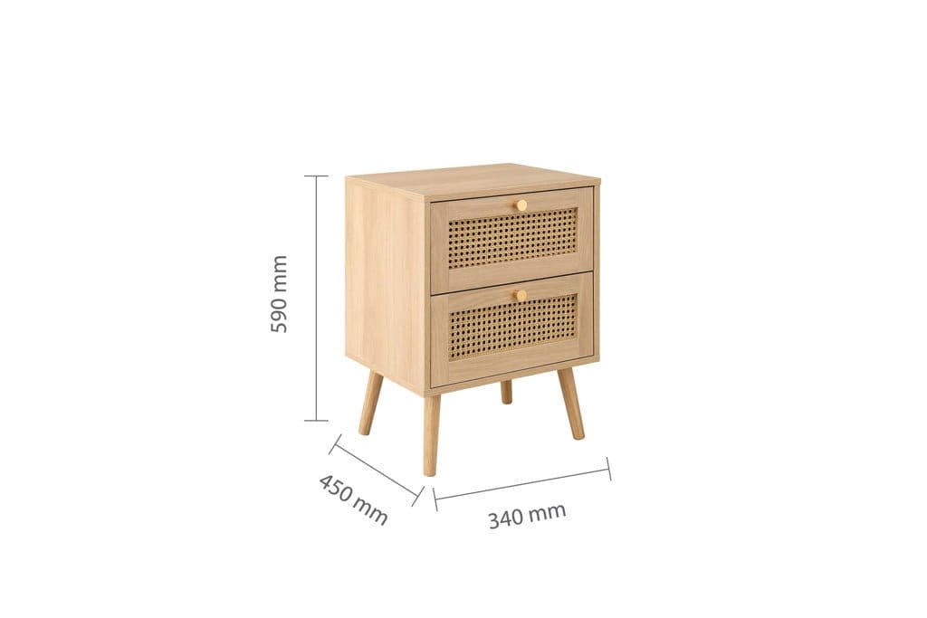 CROXLEY 2 DRAWER RATTAN BEDSIDE (Oak) - Image 7