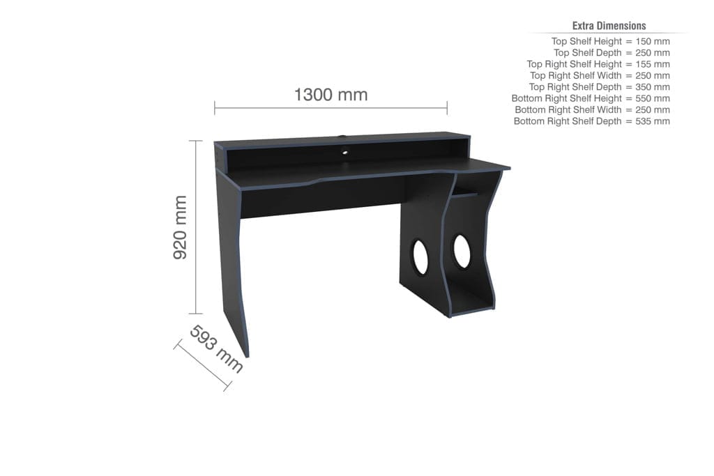 ENZO GAMING COMPUTER DESK BLACK & BLUE - Image 3