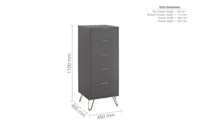 ARLO 5 DRAWER NARROW CHEST CHARCOAL - Image 5