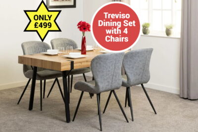 Treviso Industrial Light Oak Dining Table with 4 Quebec Chairs ONLY £499