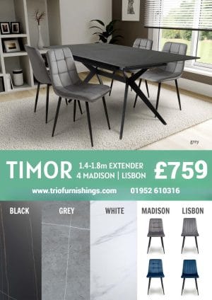 Timor 1.2m Grey & 4 Dining Chair Set