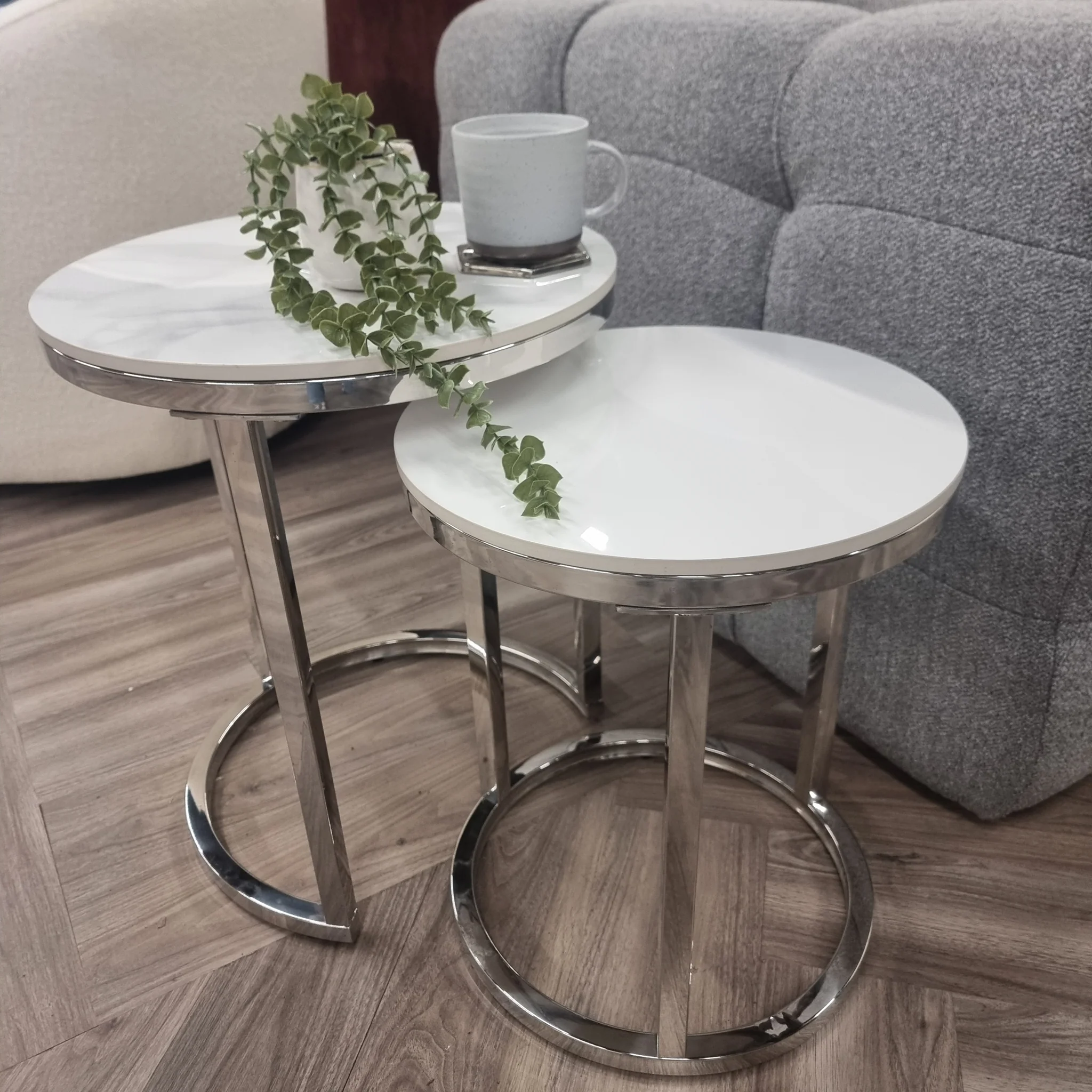 Cato Nest of 2 Short or Tall Tables with Polar White Sintered Stone Tops - Image 7