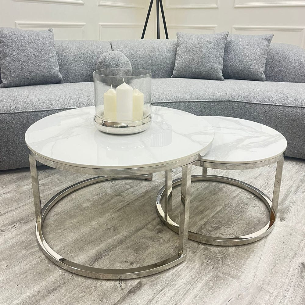 Cato Nest of 2 Short or Tall Tables with Polar White Sintered Stone Tops - Image 6